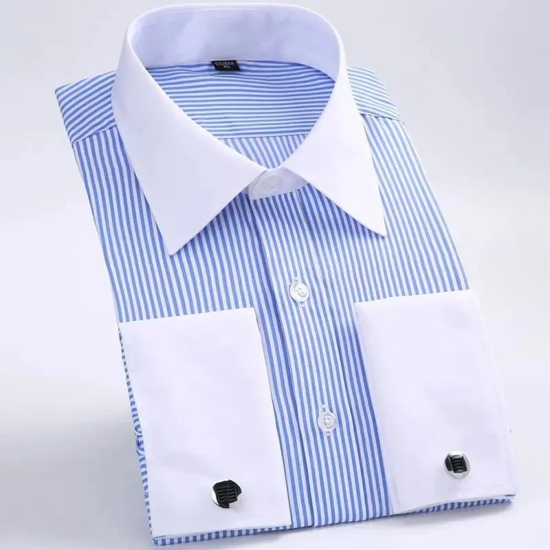 Men's Striped Formal Dress Shirt-Men Shirts-LeStyleParfait fashion image