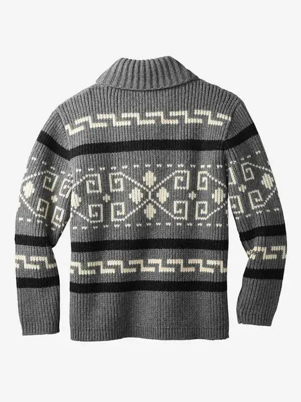 Men’s Zip Jacquard Cardigan Sweater – V-Neck Style