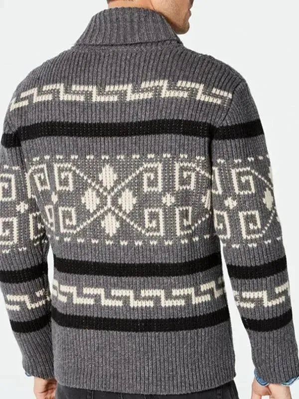 Men’s Zip Jacquard Cardigan Sweater – V-Neck Style