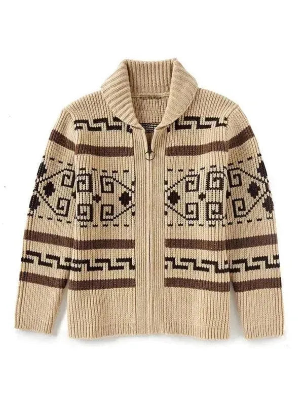 Men’s Zip Jacquard Cardigan Sweater – V-Neck Style