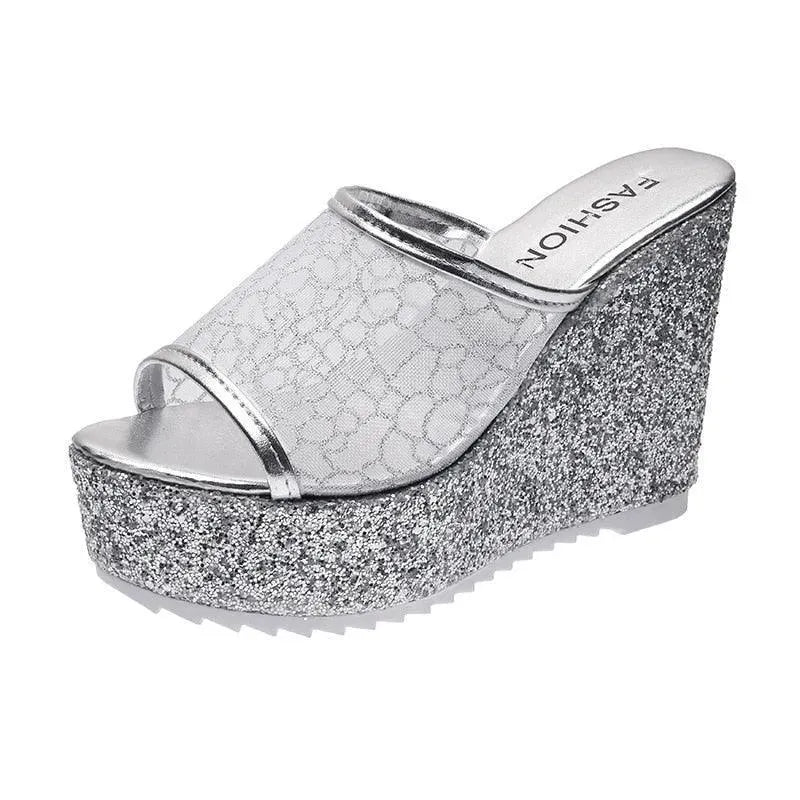 Mesh Platform Slip On Wedge Sandals - Wedge Shoes - LeStyleParfait