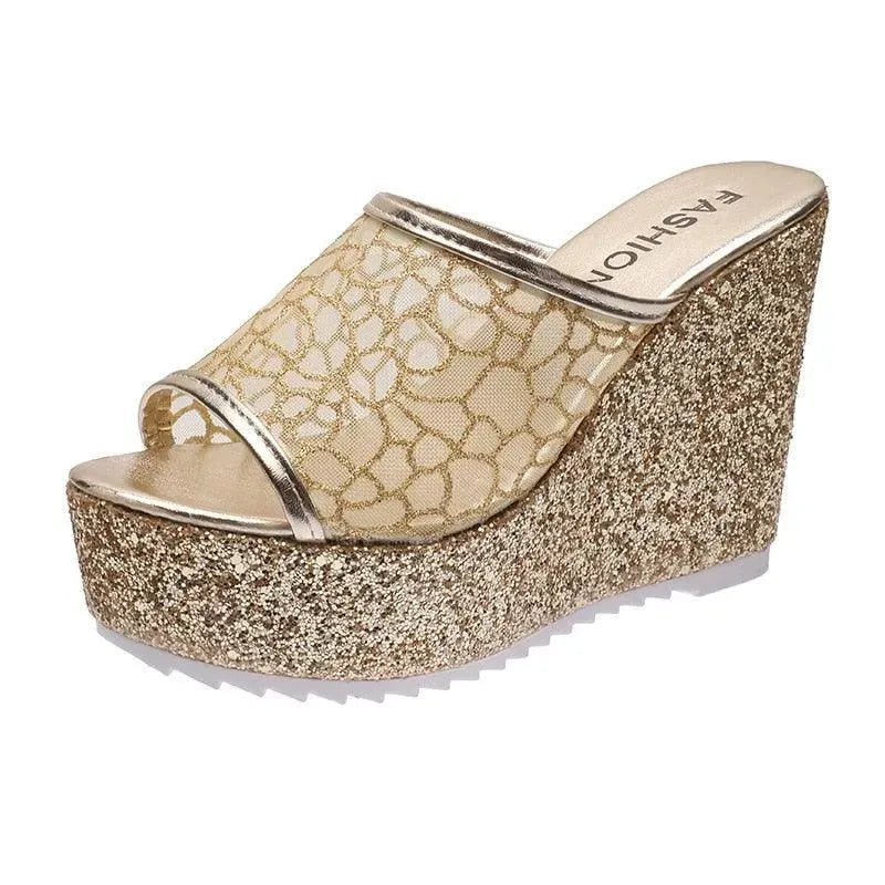 Mesh Platform Slip On Wedge Sandals - Wedge Shoes - LeStyleParfait