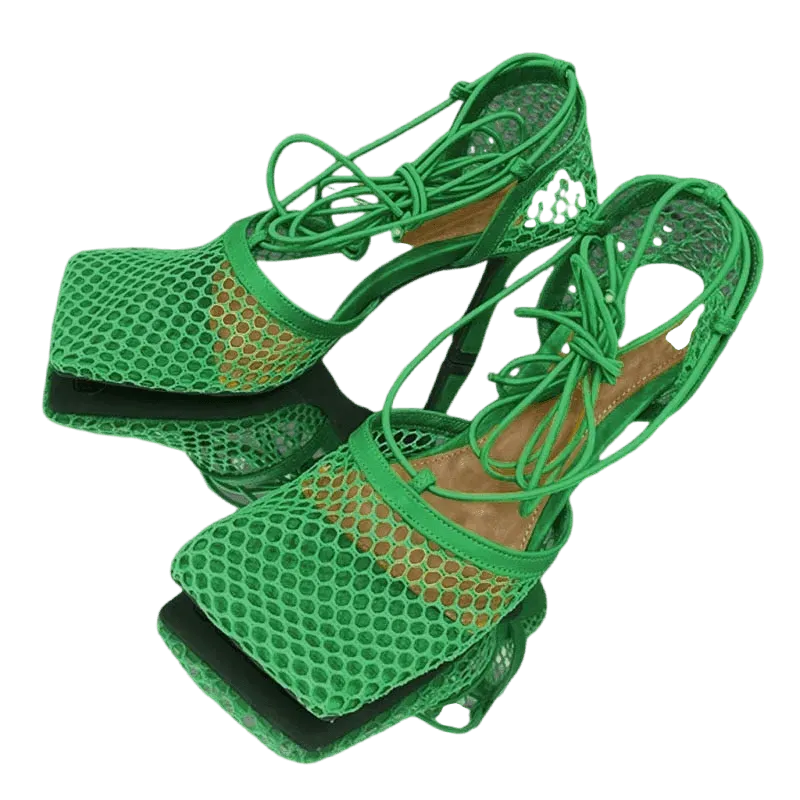 Mesh Strappy High Heels Sandals - Sandals - LeStyleParfait