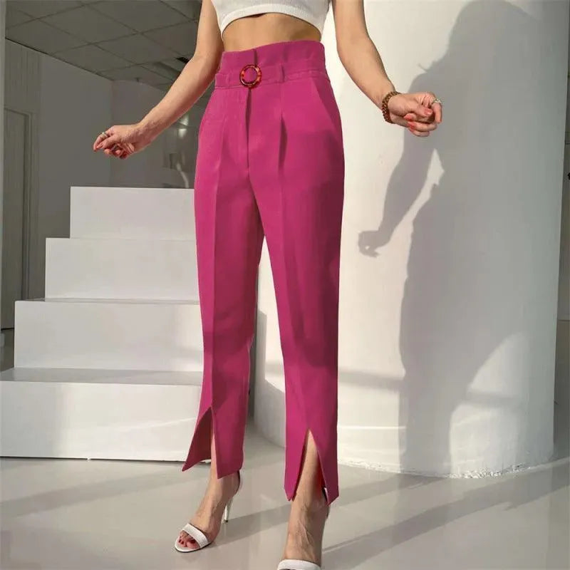 LeStyleParfait Women Pants Plain-Solid Women's Belted Polyester-Women Pants