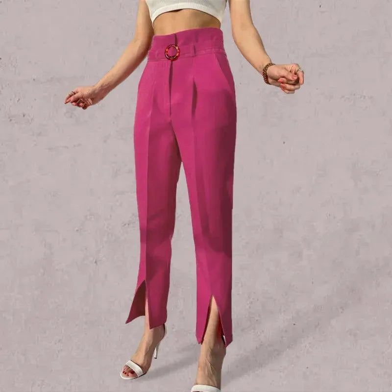 LeStyleParfait Women Pants Plain-Solid Women's Belted Polyester-Women Pants