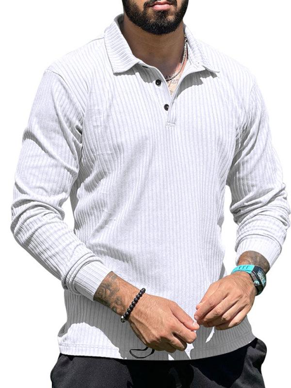 New Men's Lapel Long Sleeve T-Shirt Slim Fit Sports Lapel Polo Shirt - - LeStyleParfait