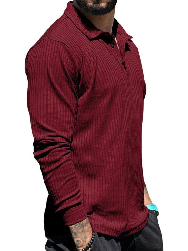 New Men's Lapel Long Sleeve T-Shirt Slim Fit Sports Lapel Polo Shirt - - LeStyleParfait