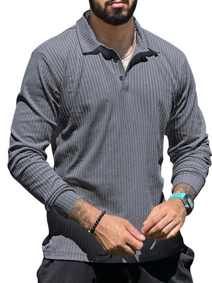 New Men's Lapel Long Sleeve T-Shirt Slim Fit Sports Lapel Polo Shirt - - LeStyleParfait