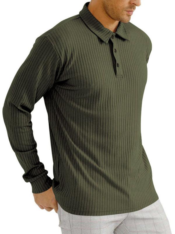 New Men's Long Sleeve T-Shirt Long Sleeve Lapel Polo Shirt - - LeStyleParfait