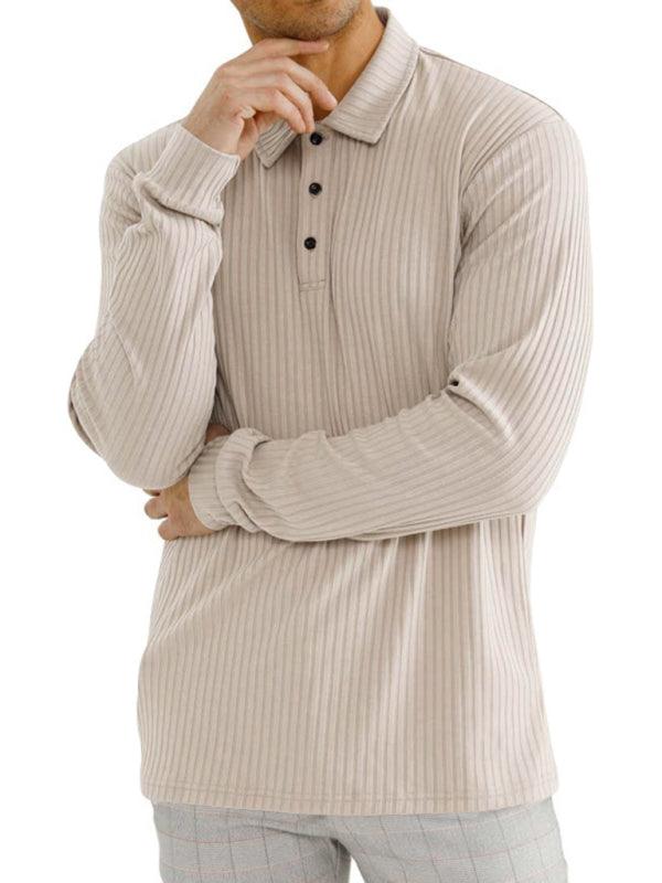 New Men's Long Sleeve T-Shirt Long Sleeve Lapel Polo Shirt - - LeStyleParfait