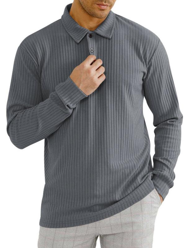 New Men's Long Sleeve T-Shirt Long Sleeve Lapel Polo Shirt - - LeStyleParfait