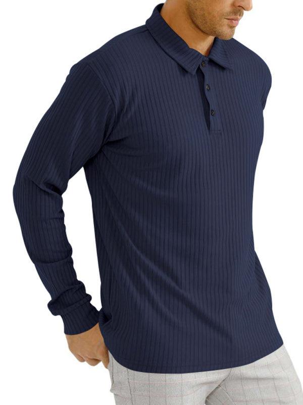 New Men's Long Sleeve T-Shirt Long Sleeve Lapel Polo Shirt - - LeStyleParfait