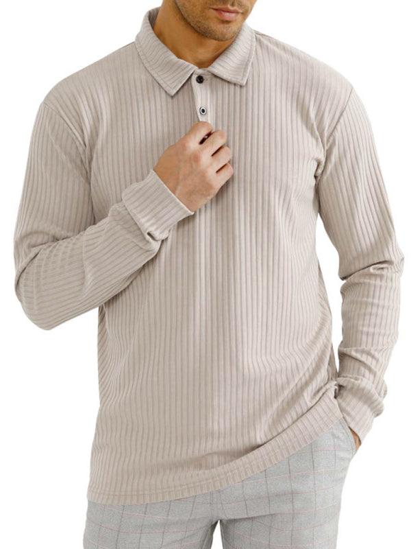 New Men's Long Sleeve T-Shirt Long Sleeve Lapel Polo Shirt - - LeStyleParfait