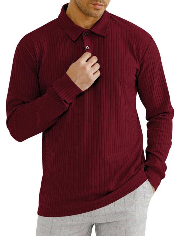 New Men's Long Sleeve T-Shirt Long Sleeve Lapel Polo Shirt - - LeStyleParfait