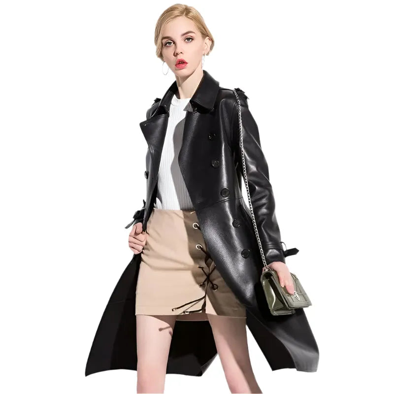 NYC Leather Trench Coat For Women - Trench Coat - LeStyleParfait