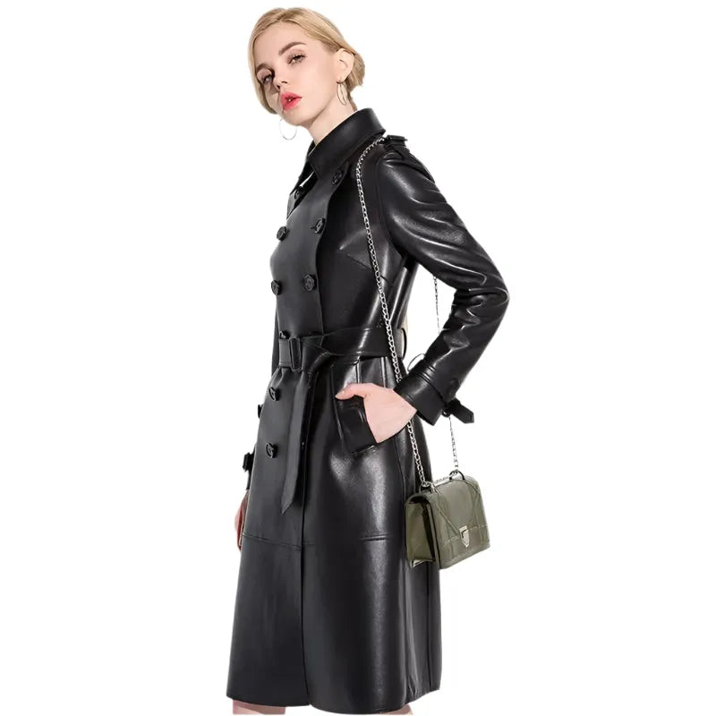 NYC Leather Trench Coat For Women - Trench Coat - LeStyleParfait