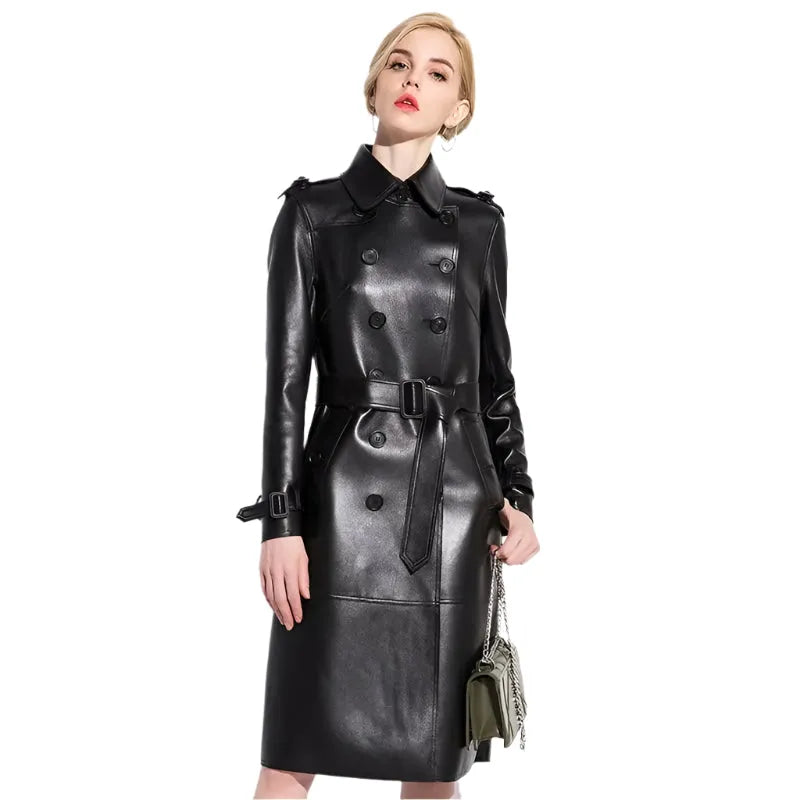 NYC Leather Trench Coat For Women - Trench Coat - LeStyleParfait