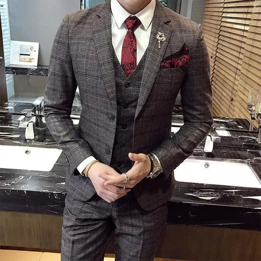 Office Ready Plaid Three Piece Suit - Plaid Suit - LeStyleParfait