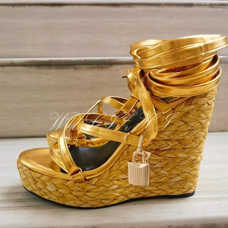 Open Toe Long Strap Wedge Sandals - Wedge Shoes - LeStyleParfait
