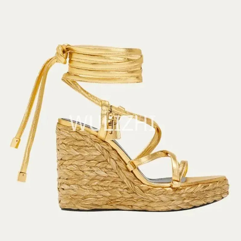 Open Toe Long Strap Wedge Sandals - Wedge Shoes - LeStyleParfait