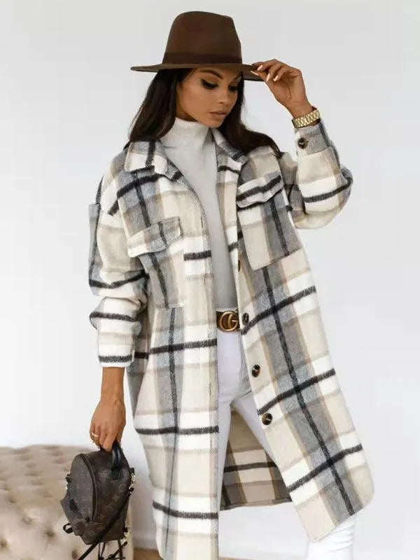 Oversized Shacket Plaid Women Shirt Jacket-Shirt Jacket-LeStyleParfait