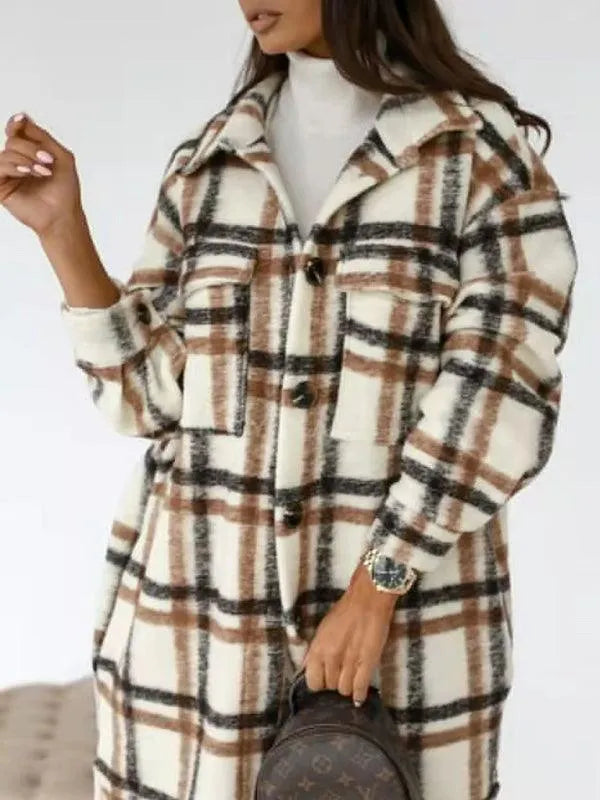 Oversized Shacket Plaid Women Shirt Jacket-Shirt Jacket-LeStyleParfait