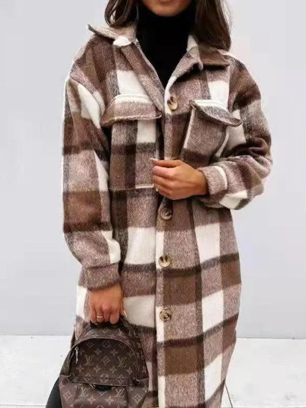 Oversized Shacket Plaid Women Shirt Jacket-Shirt Jacket-LeStyleParfait