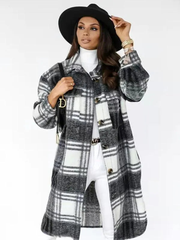 Oversized Shacket Plaid Women Shirt Jacket-Shirt Jacket-LeStyleParfait