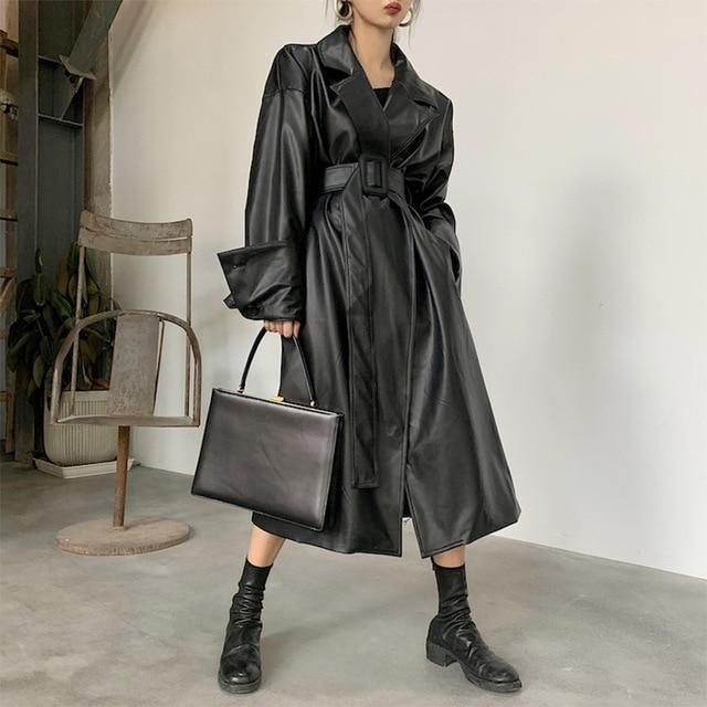 Oversized Trench Coat For Women, Black - Trench Coat - LeStyleParfait