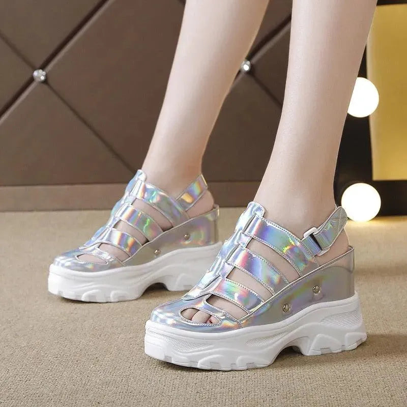 Party Shinny Wedge Sandals - Wedge Shoes - LeStyleParfait