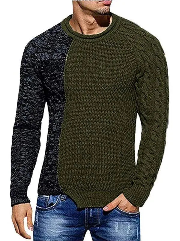 Patchwork Round Neck Pullover Men Sweater - Pullover Sweater - LeStyleParfait