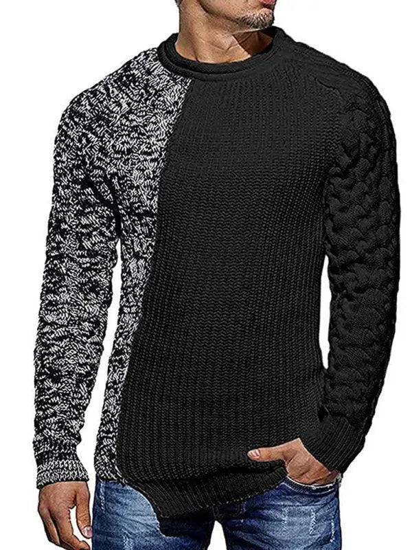 Patchwork Round Neck Pullover Men Sweater - Pullover Sweater - LeStyleParfait