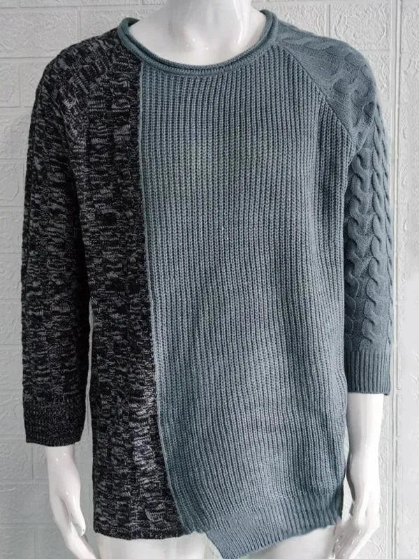 Patchwork Round Neck Pullover Men Sweater - Pullover Sweater - LeStyleParfait