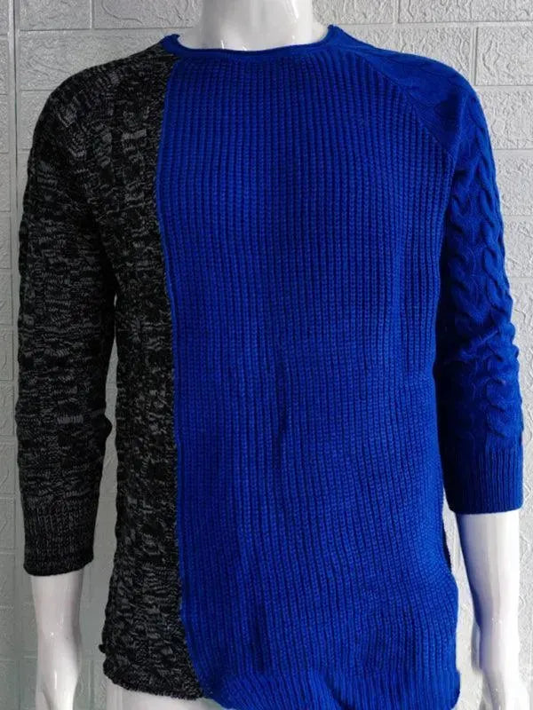 Patchwork Round Neck Pullover Men Sweater - Pullover Sweater - LeStyleParfait
