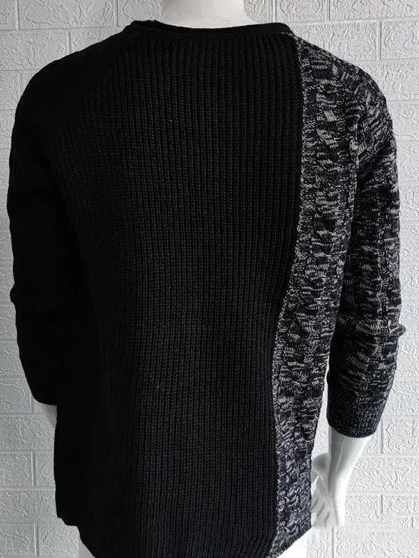 Patchwork Round Neck Pullover Men Sweater - Pullover Sweater - LeStyleParfait