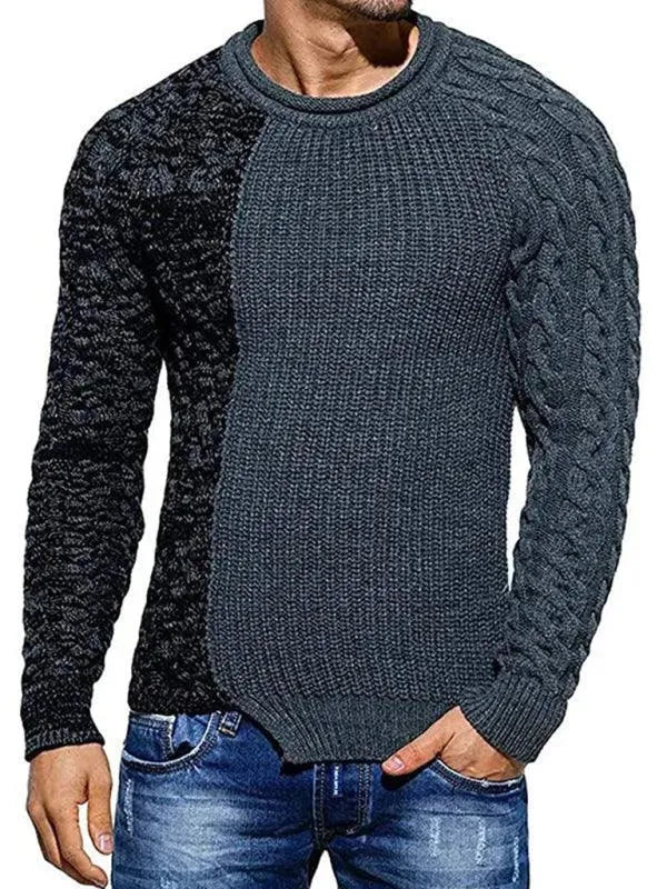 Patchwork Round Neck Pullover Men Sweater - Pullover Sweater - LeStyleParfait