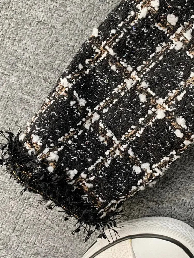 Patchwork Vintage Cropped Tweed Jacket Women - Tweed Blazer - LeStyleParfait