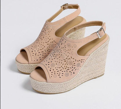 Peep Toe Leather Wedge Sandals - Wedge Shoes - LeStyleParfait