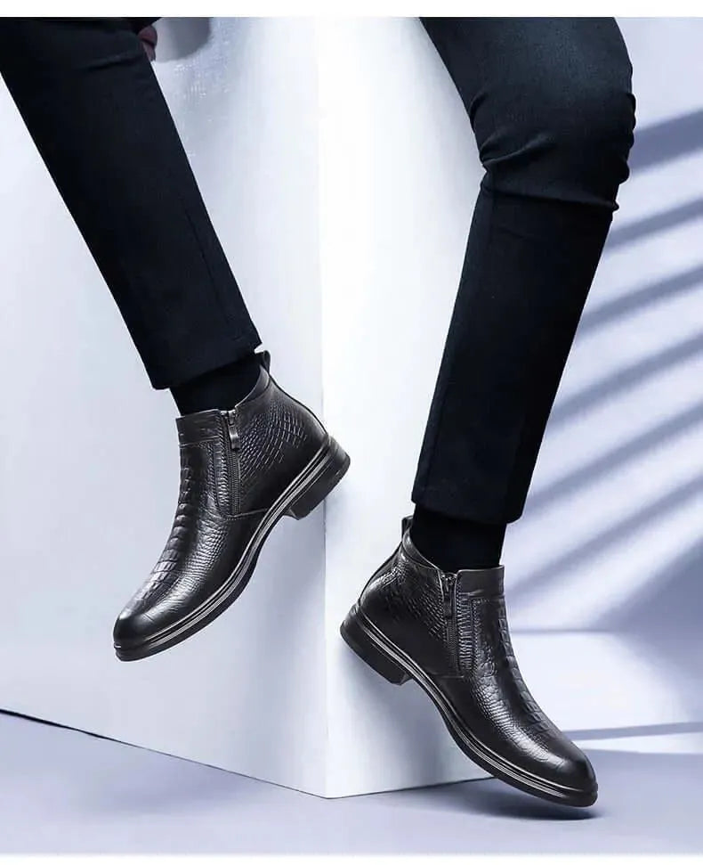 Philippe - Alligator Pattern Leather Ankle Boots - Boots - LeStyleParfait