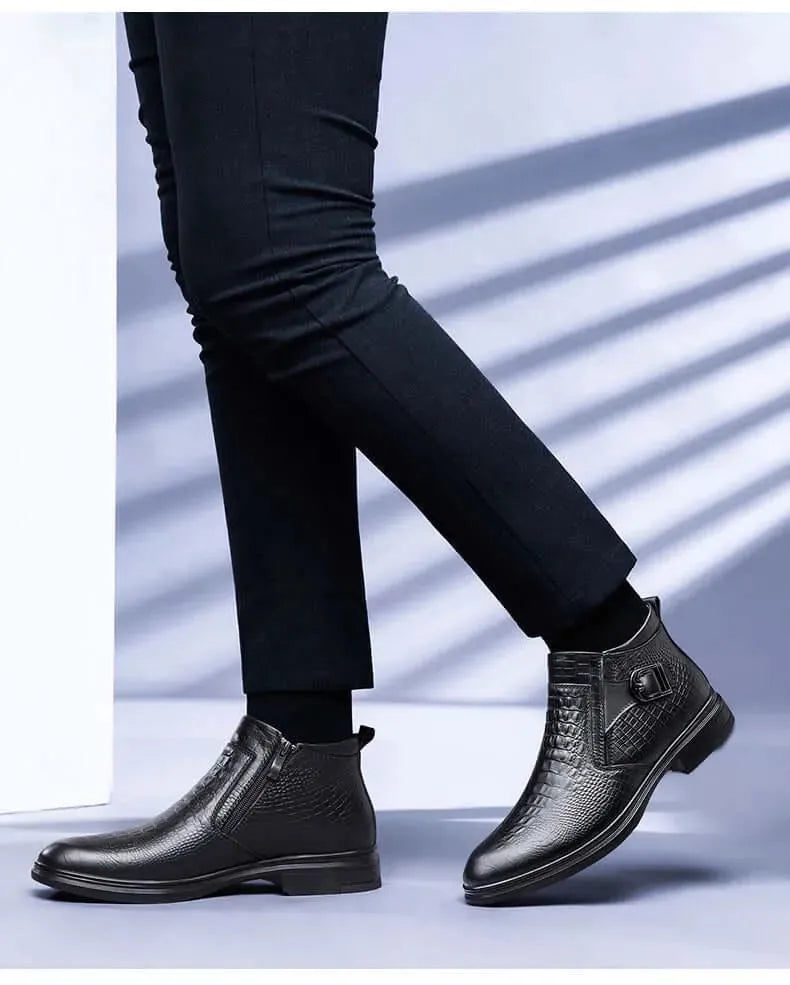 Philippe - Alligator Pattern Leather Ankle Boots - Boots - LeStyleParfait