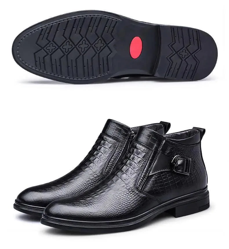 Philippe - Alligator Pattern Leather Ankle Boots - Boots - LeStyleParfait