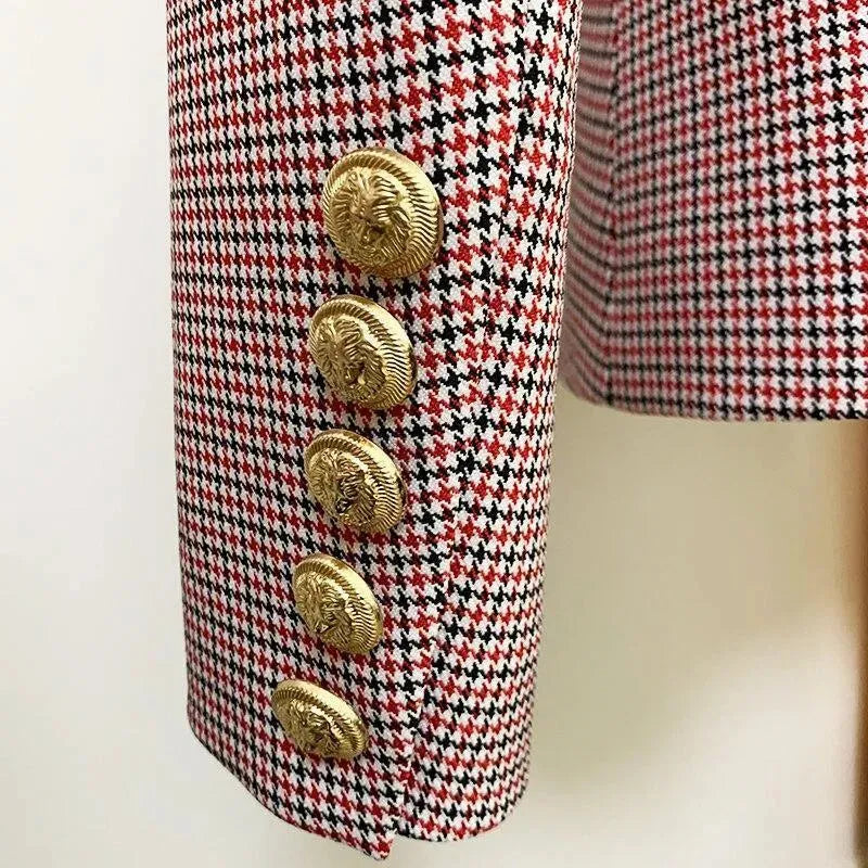 Pink Houndstooth Blazer Women - Formal-Business - Plaid - Double-Breasted Blazer - LeStyleParfait