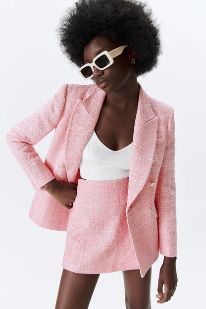 Pink Tweed Shorts Suit - Women Suit - Shorts Suit - LeStyleParfait