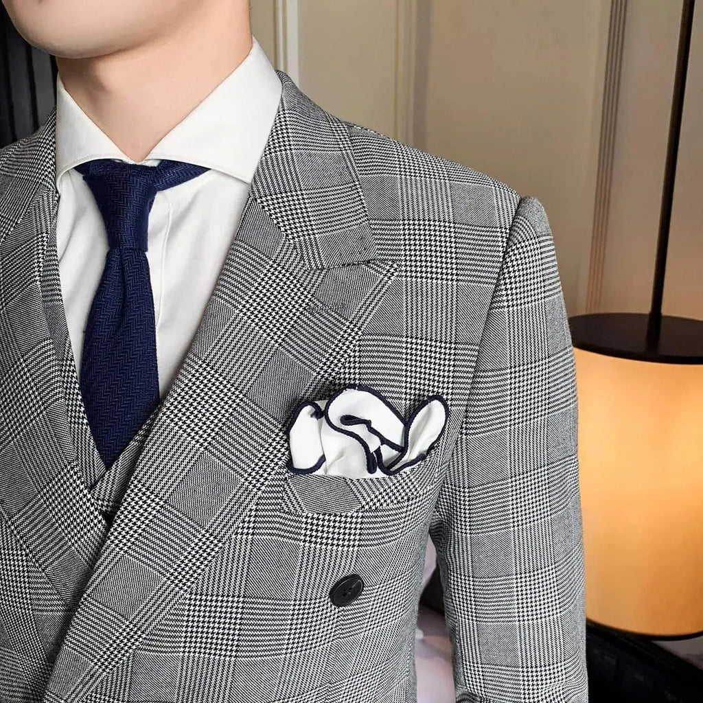 Plaid Double Breasted Three Piece Suit - Plaid Suit - LeStyleParfait