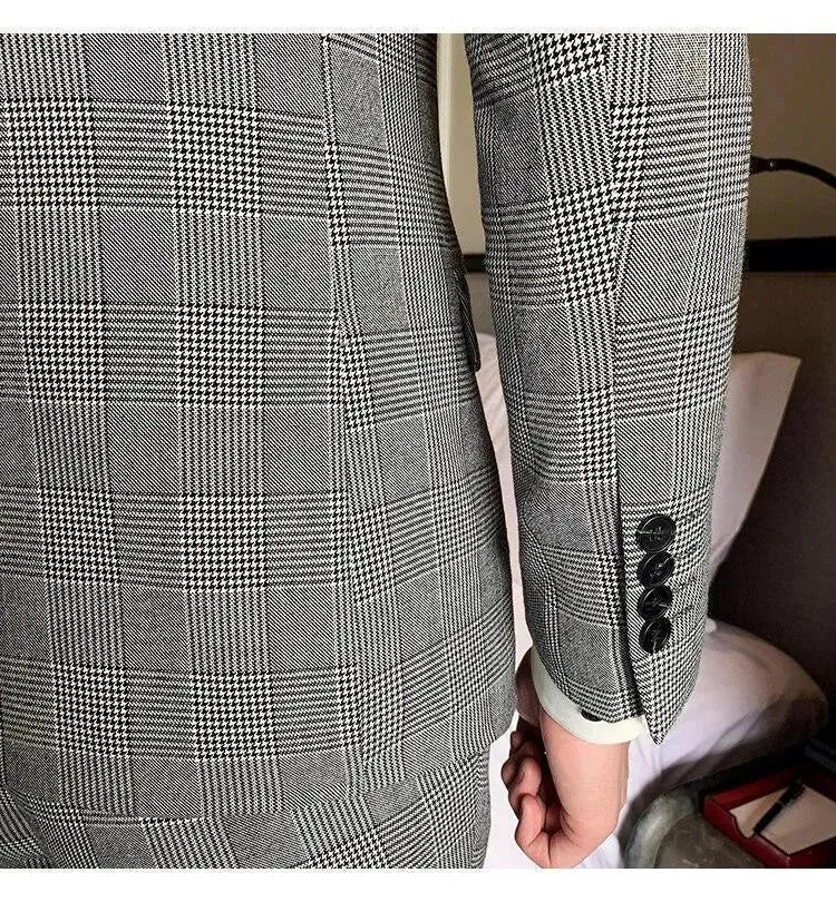 Plaid Double Breasted Three Piece Suit - Plaid Suit - LeStyleParfait