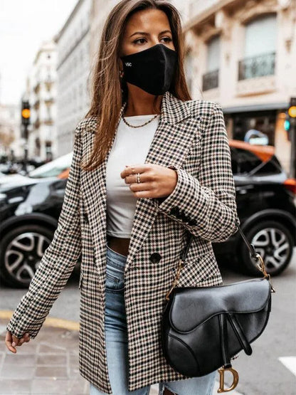 Plaid Double-Breasted Women Coat-Women Coat-LeStyleParfait