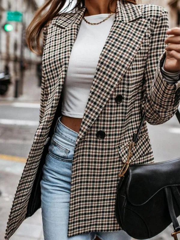 Plaid Double-Breasted Women Coat-Women Coat-LeStyleParfait