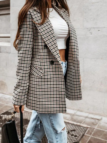 Plaid Double-Breasted Women Coat-Women Coat-LeStyleParfait