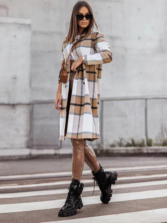 Plaid Double-Breasted Women Coat-Women Coat-LeStyleParfait