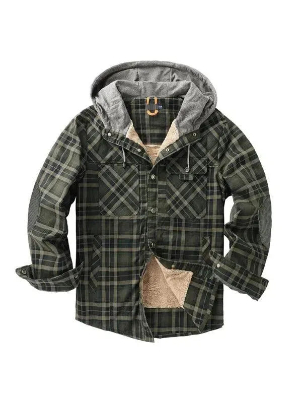 Plaid Fleece Hooded Men Flannel Shirt - Flannel Shirt - LeStyleParfait